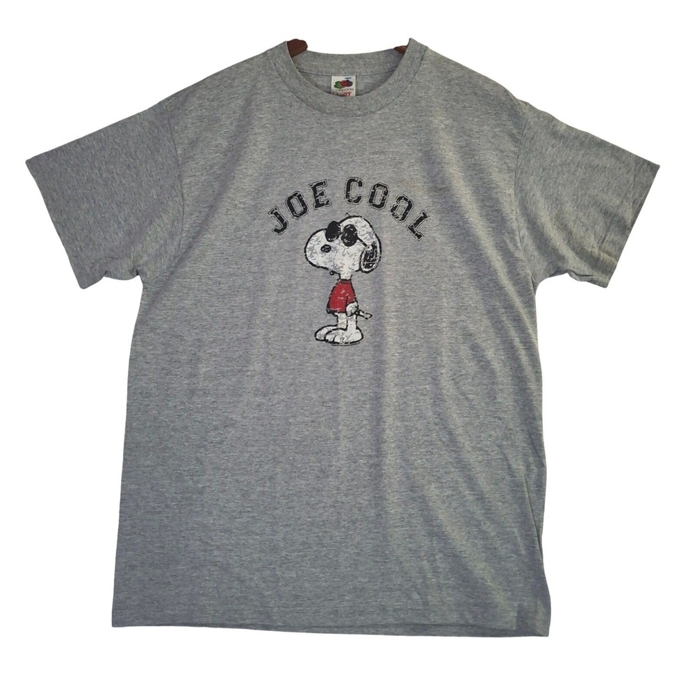 Vintage Y2K Joe Cool Snoopy T-Shirt Mens Large Gray Peanuts Single Stitch USA